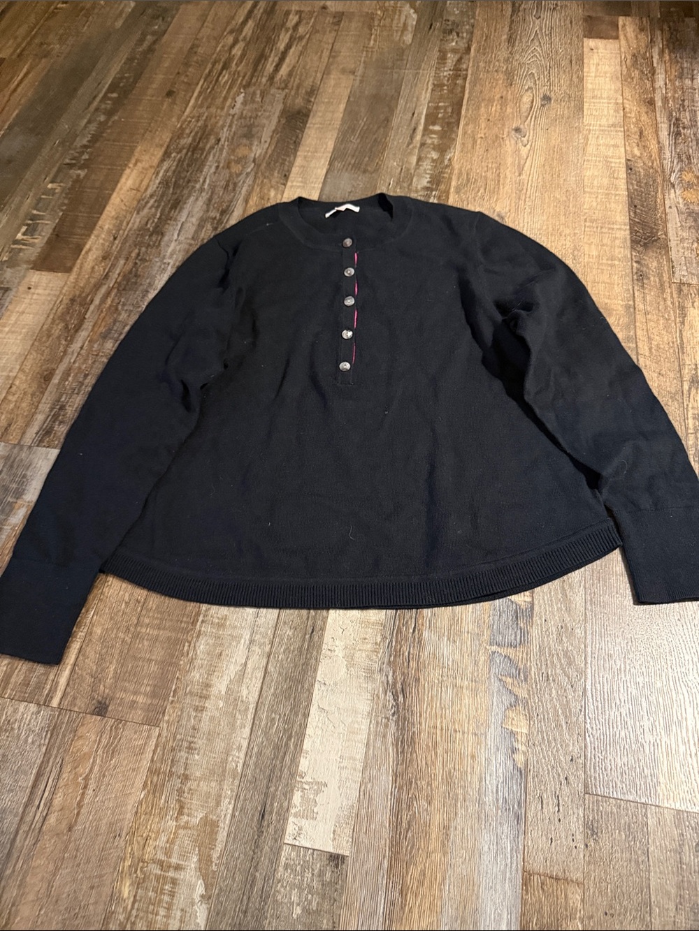 Lisa Todd Black Long-Sleeve Henley Knit Shirt